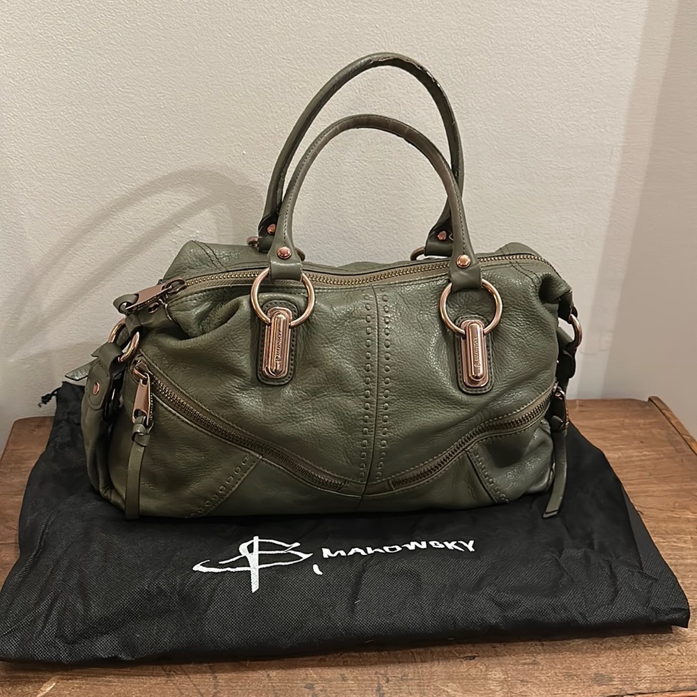 B. Makowsky ARMY GREEN Leather Hobo Bag with Rose Gold detail!!!